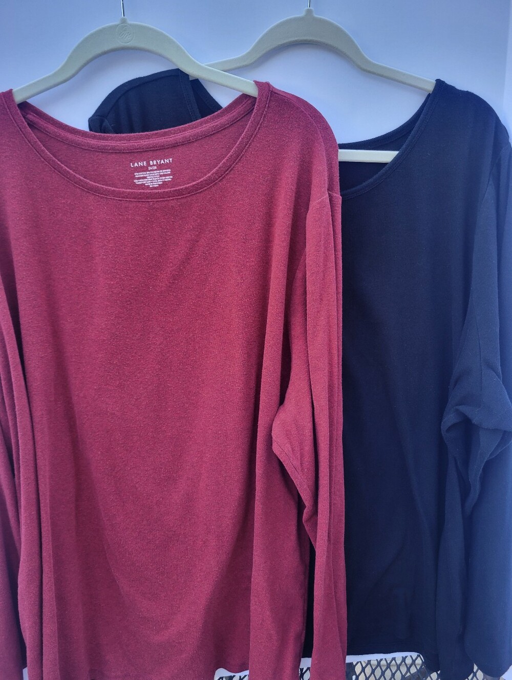 Lot of 2 Lane Bryant Long-Sleeve T-Shirts Maroon Black Size 26/28 4XL Casual